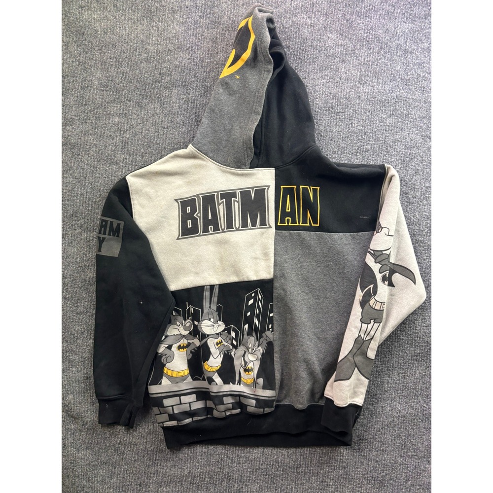 Warner Bros Hoodie Mens Medium Black Gray Looney Tunes Batman WB100 Colorblock